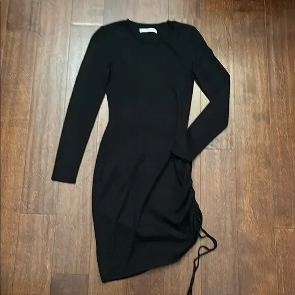 Abercrombie & Fitch Black Long Sleeve Knit Dress, Side Cinched, Size Small Tall - Picture 2 of 9